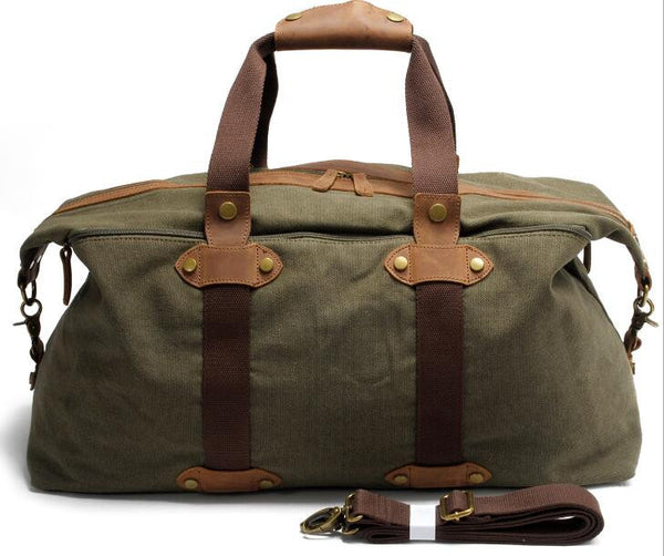Waxed Canvas Leather Duffle Bag Overnight Bag Weekender Bag AF 15 – Unihandmade