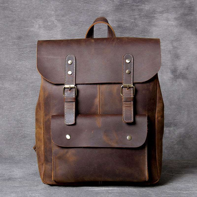 Full Grain Leather with Canvas Backpack Designer Backpacks Casual Scho –  Unihandmade