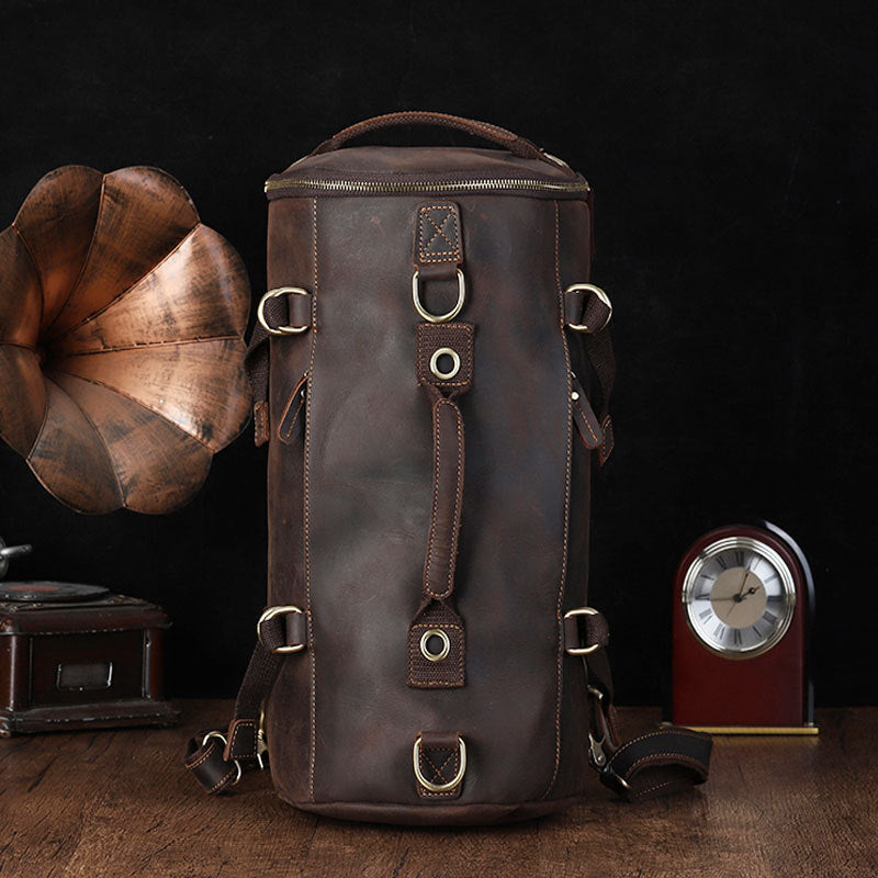 Trio Hand Made Leather Backpack Brown-full Grain Leather Bag 