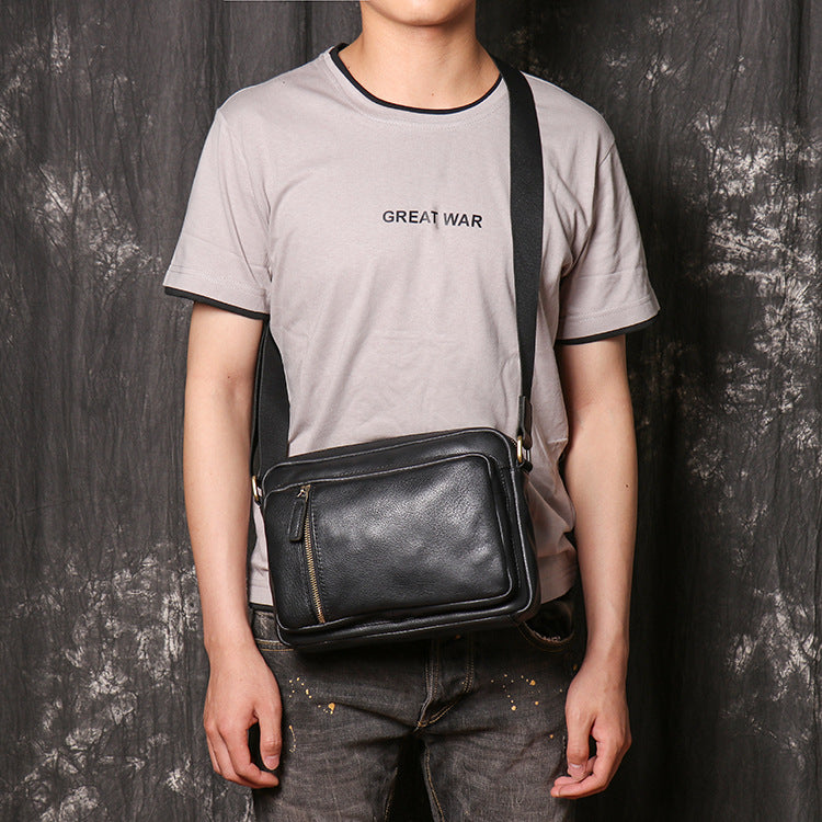 Full Grain Leather Shoulder Bag Black Leather Messenger Bag Casual Cro ...