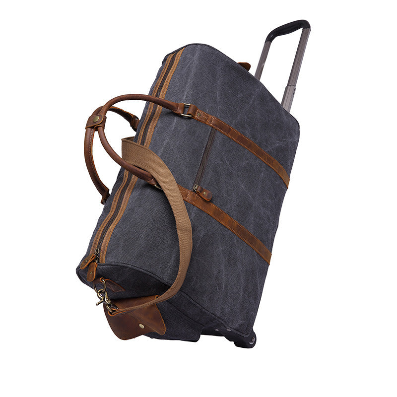 Duffel Bag with Wheels Trolley Bag Canvas Leather Travel Bag Holdall L – Unihandmade