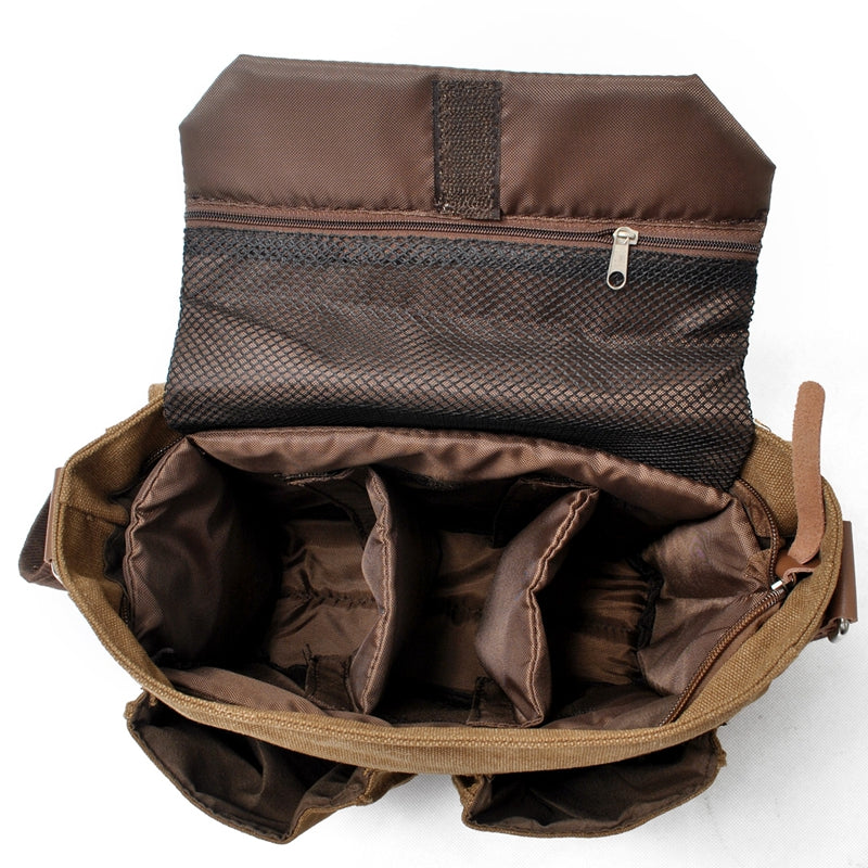 Vintage Genuine Leather and Canvas Camera Shoulder Bag Messenger Bag M – Unihandmade