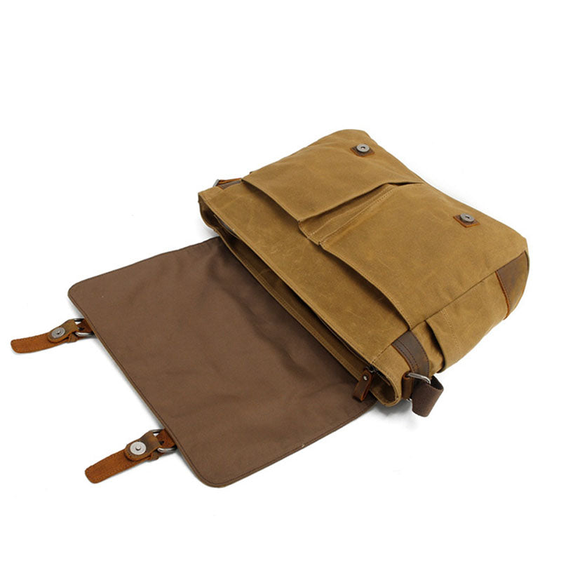 Handmade Canvas Leather Briefcase Messenger Bag Handbag Shoulder Bag M – Unihandmade
