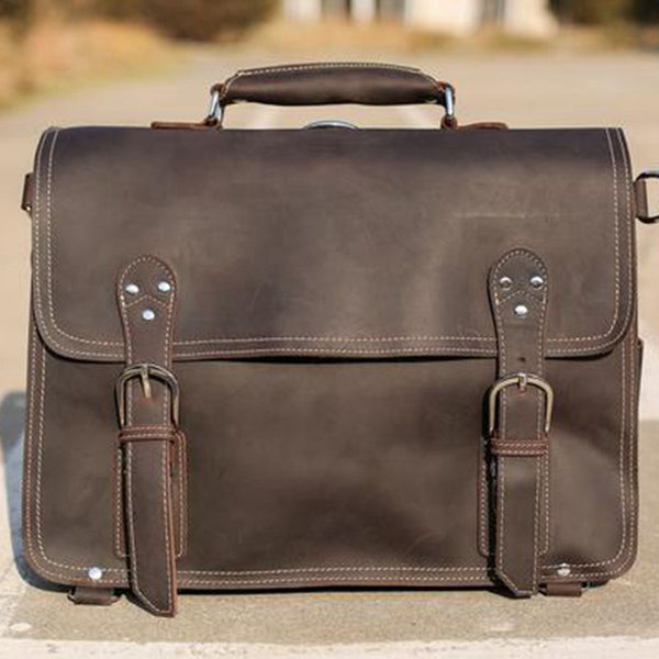 Handmade Rugged Leather Briefcase Satchel Messenger Laptop Bag Large 7 ...