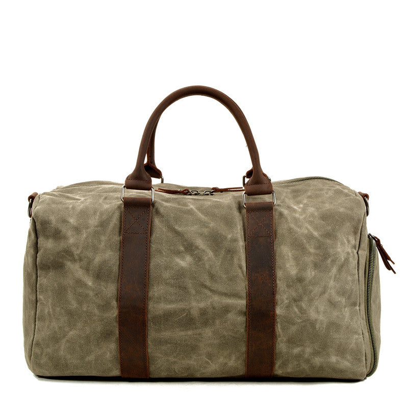 Waxed Canvas Leather Travel Bag Duffle Bag Weekender Bag with Shoe Pouch - Unihandmade