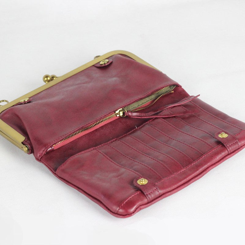 Handmade Full Grain Leather Cross Body Bag Leather Purse Clutch Women – Unihandmade