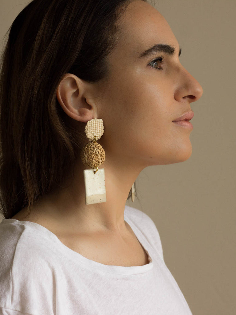 ceramic and raffia earrings, sabellar and verbena.