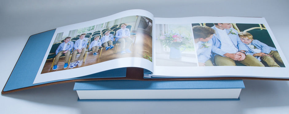 custom made leather wedding album with printed wedding photos inserted into album