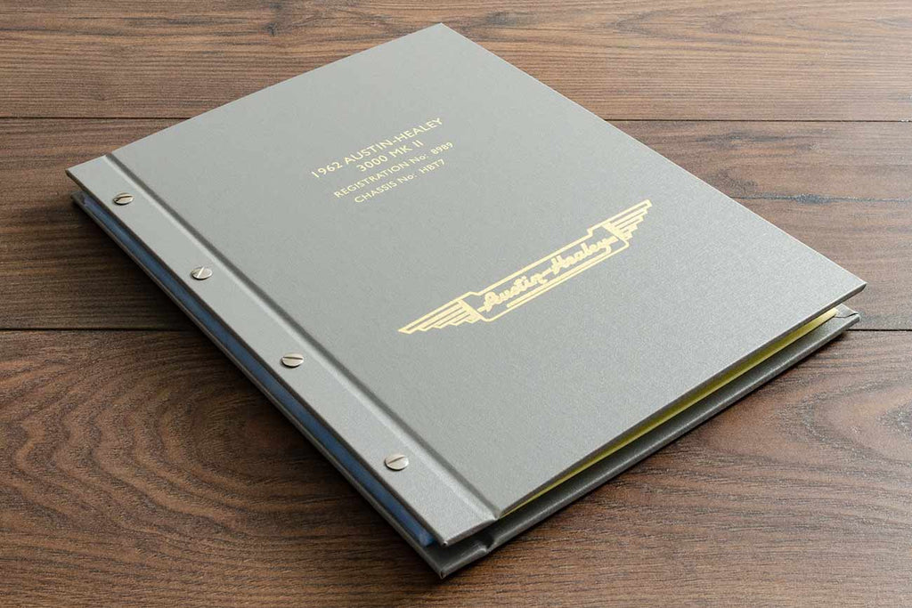 Personalised and custom made austin healey document holder and service history portfolio