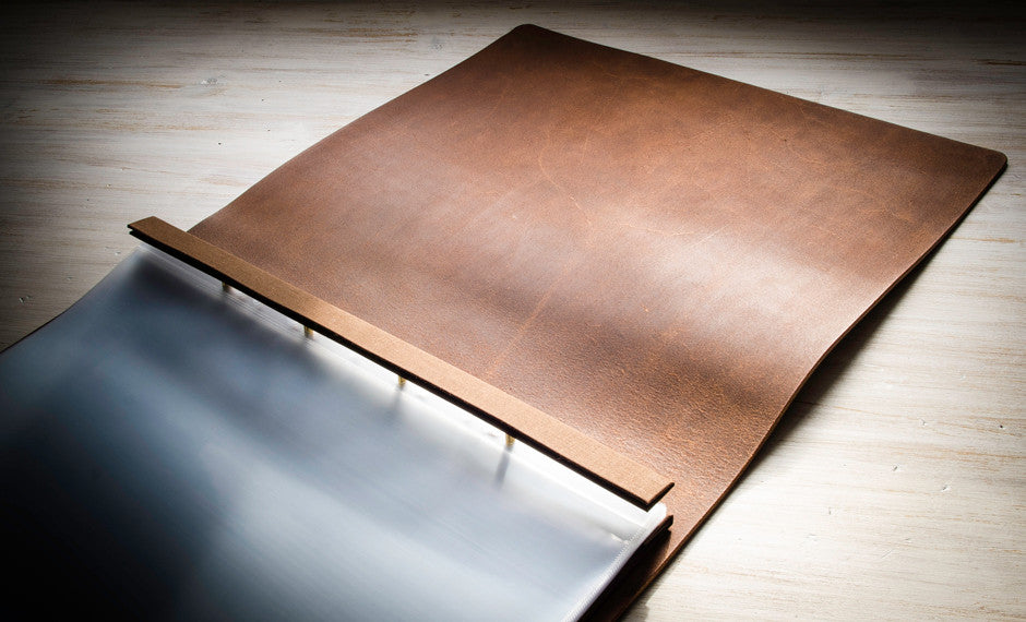 Brown Leather Portfolio Screw Post Binder With Natural Inside Cover