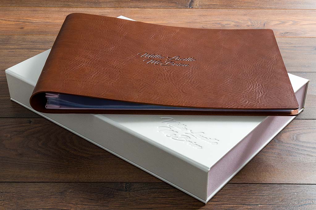 babies personalised leather keepsake letter scrapbook album and personalised clamshell box