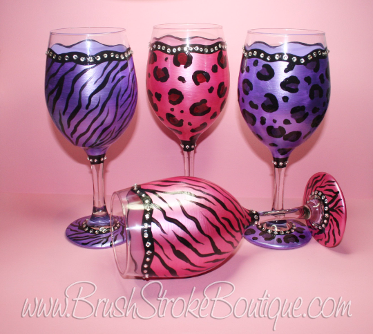 Hand Painted Wine Glass - Aztec Tribal Pastel - Original Designs by