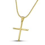 Χρυσός βαφτιστικός σταυρός Κ14, με κλασσικό σχεδιασμό. Ανδρικό χειροποίητο κόσμημα περασμένο σε χοντρή αλυσίδα.