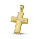 Αντρικός σταυρός βάπτισης από χρυσό Κ14. Κλασσικό σχέδιο με λευκόχρυσο. 