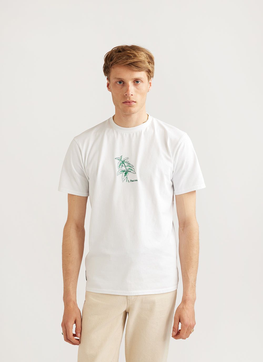 Bonsai Tree T Shirt | Embroidered Organic Cotton | Ecru | Percival