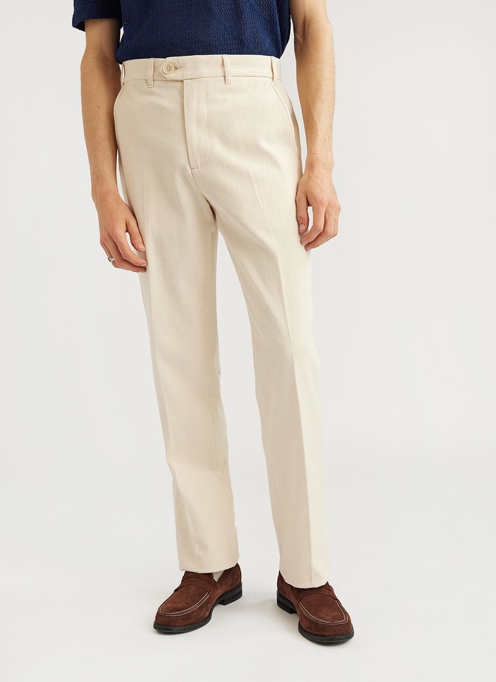 Men's Straight Leg Trousers | Ecru | Percival Menswear