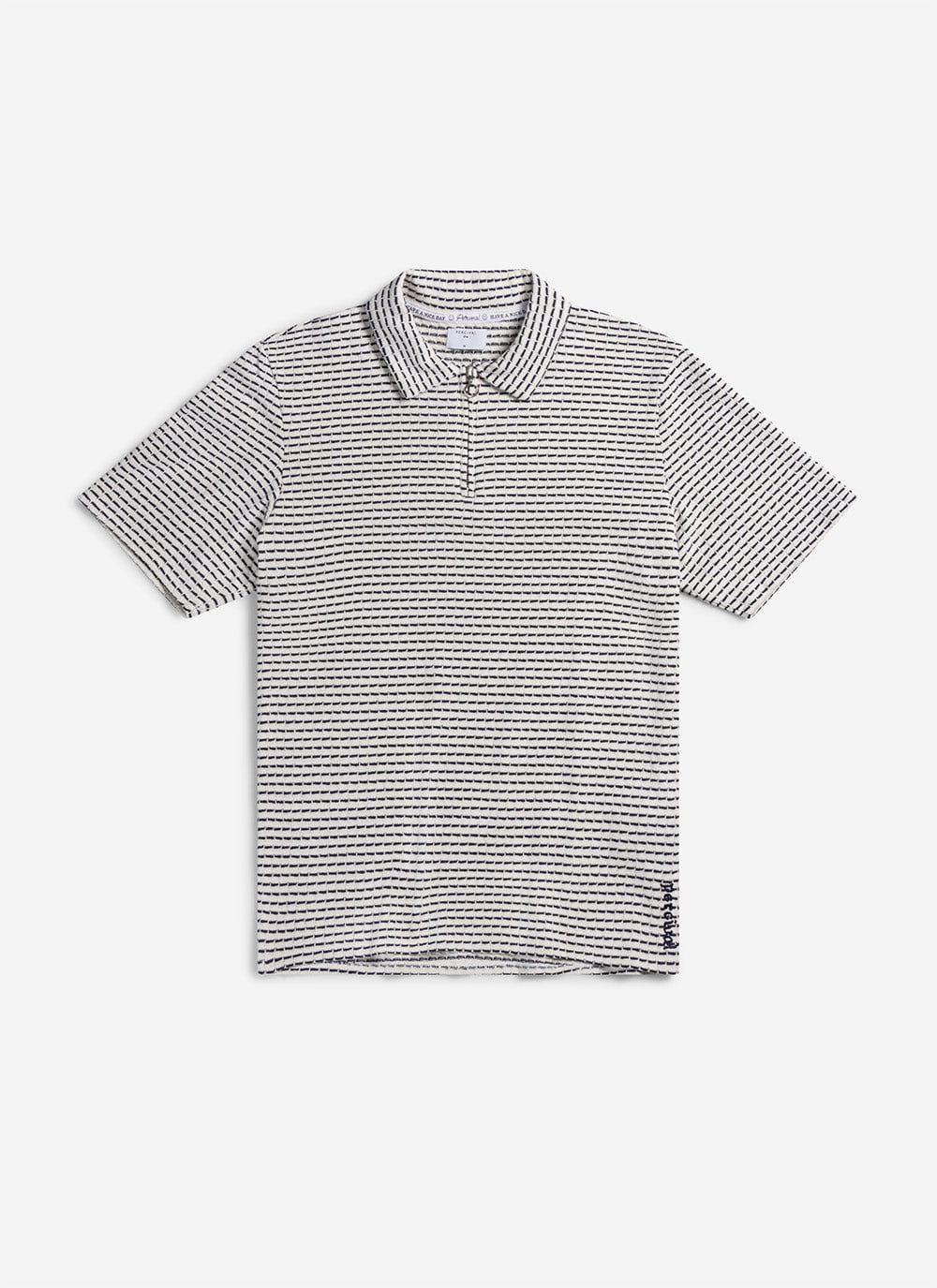 Men's Knitted Shirt with Zip Polo Collar | Cream with Navy | Percival ...