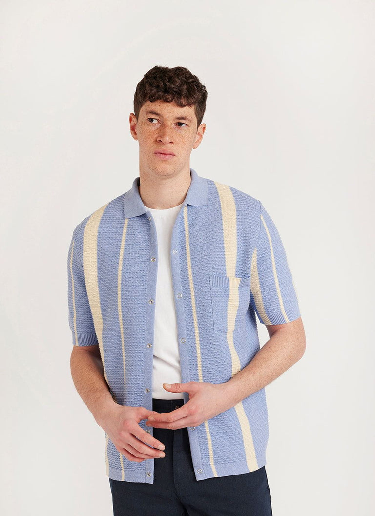 Men's Short Sleeve Knitted Shirt | Adaman Breeze | Blue | Percival ...