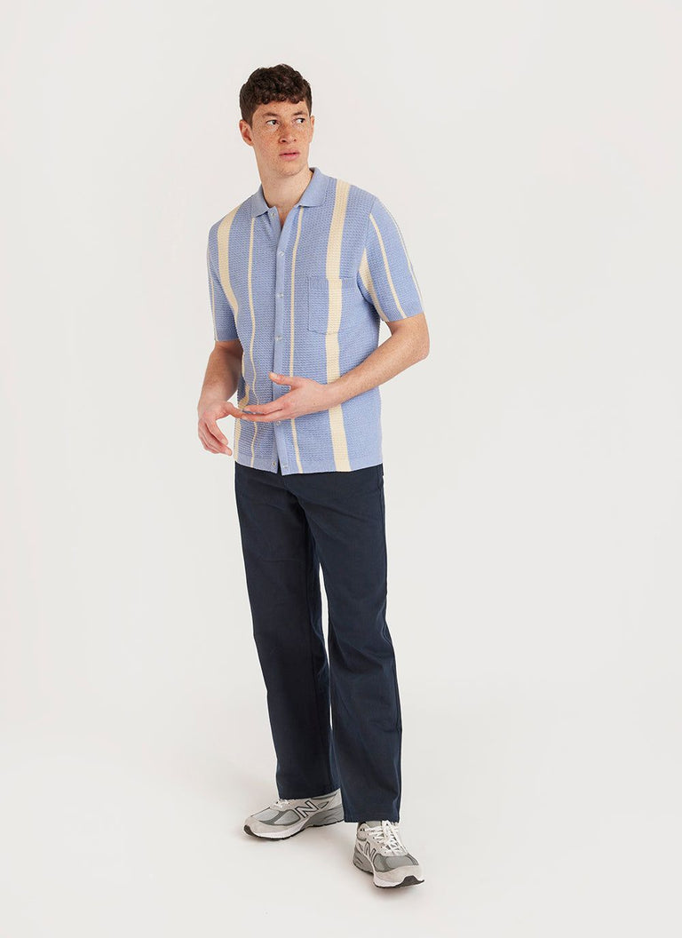 Men's Short Sleeve Knitted Shirt | Adaman Breeze | Blue | Percival ...