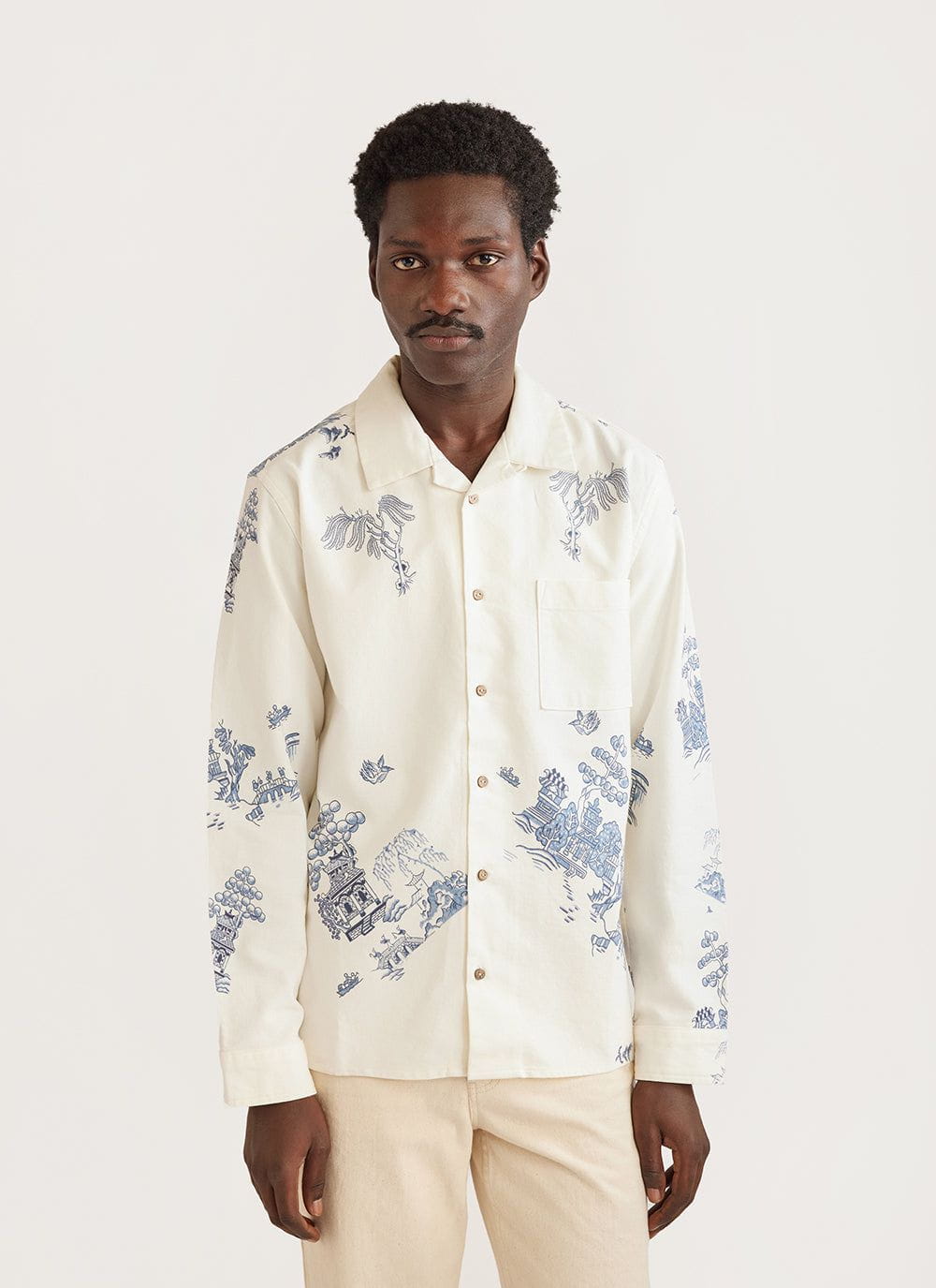Men's Long Sleeve Linen Shirt | Willow Cuban Collar Shirt | Percival ...