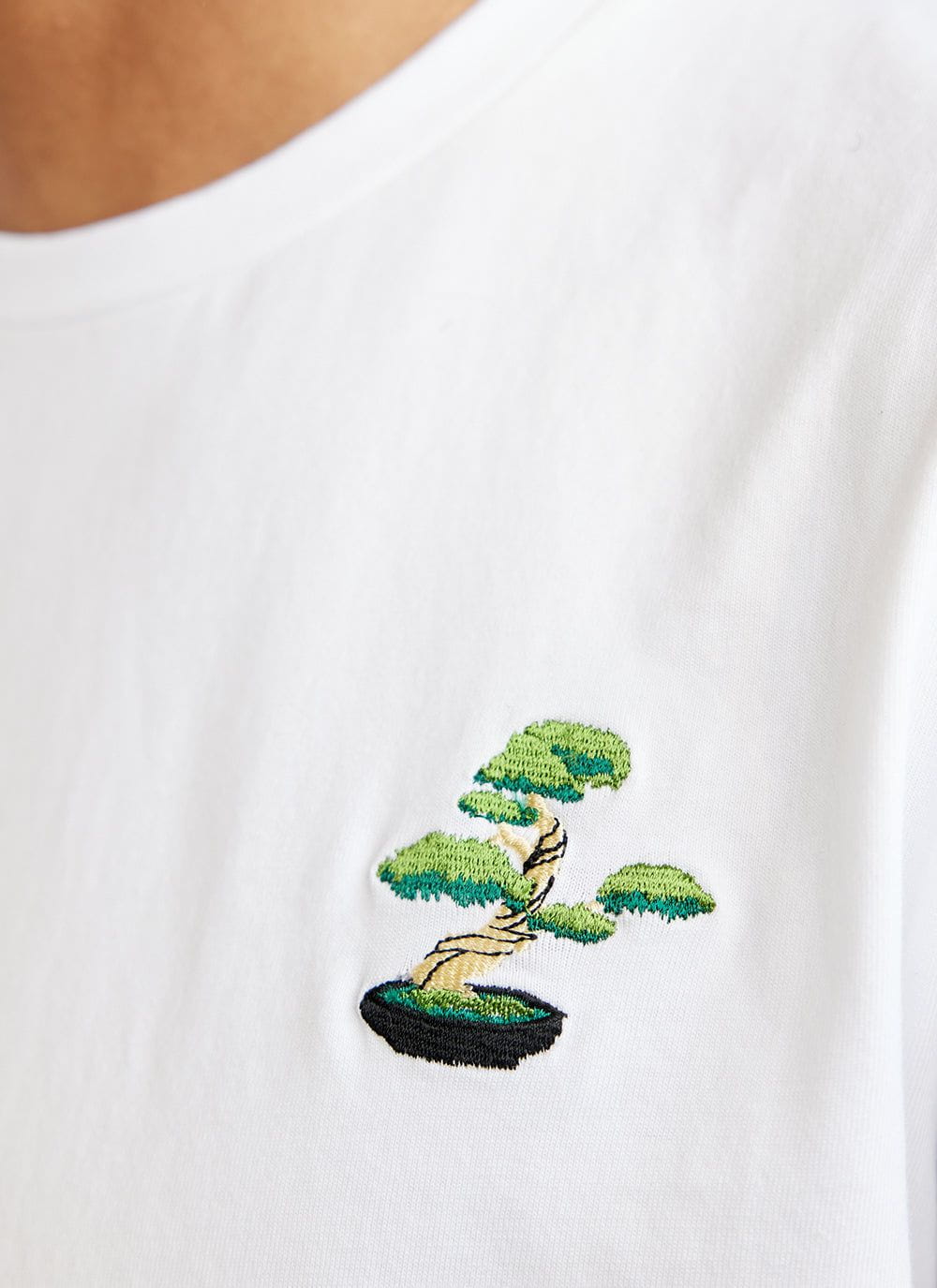 Bonsai Tree T Shirt | Embroidered Organic Cotton | White | Percival