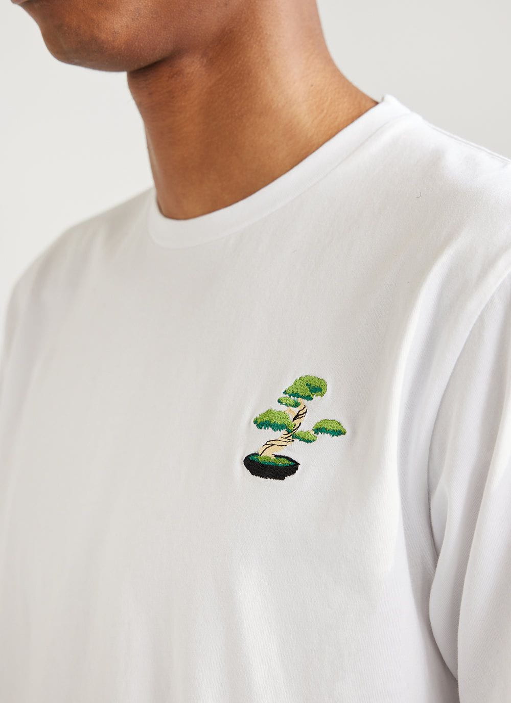 Bonsai Tree T Shirt | Embroidered Organic Cotton | White | Percival