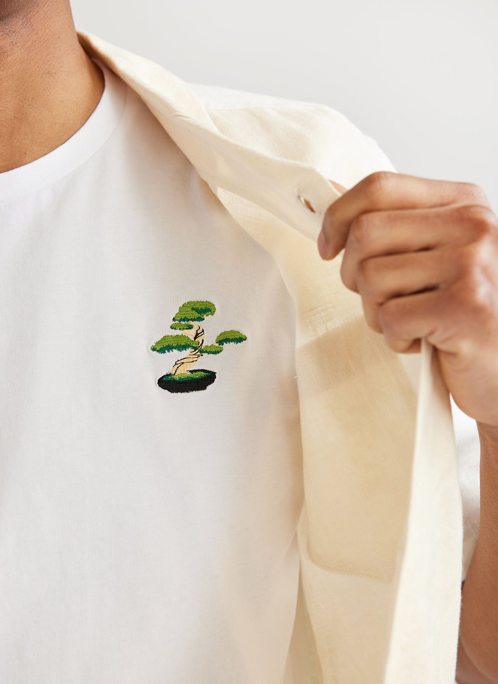 Bonsai Tree T Shirt | Embroidered Organic Cotton | White