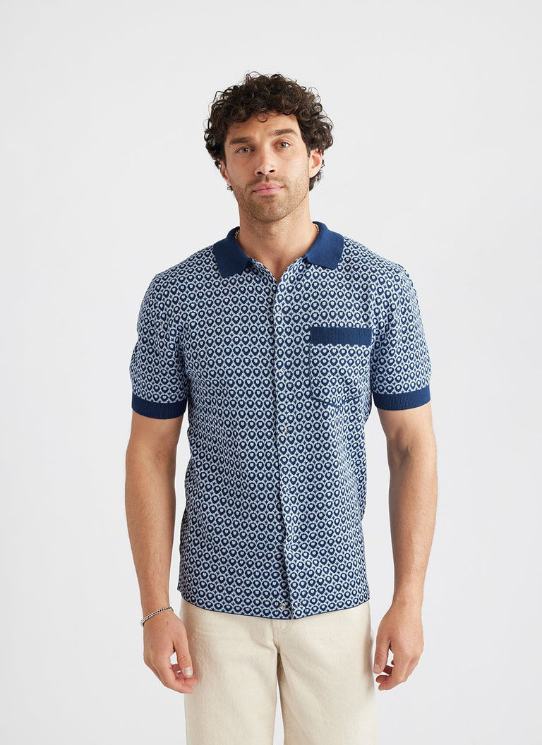 Casa Piccante Shirt | Knitted Cotton | Blue Jacquard & Percival Menswear