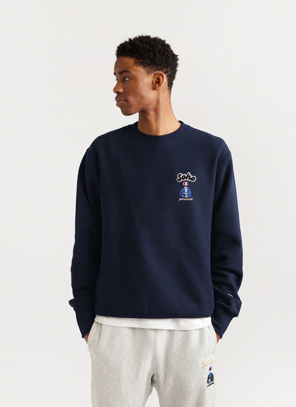 Men's Navy Embroidered Champion Sweatshirt | Soho | Percival Menswear