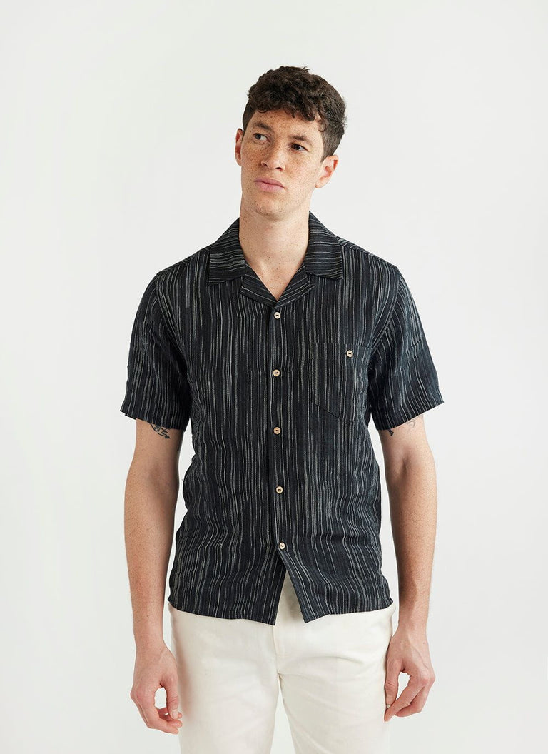Men's Cuban Linen Shirt | Short Sleeve Shirt | Black Stripe | Percival ...