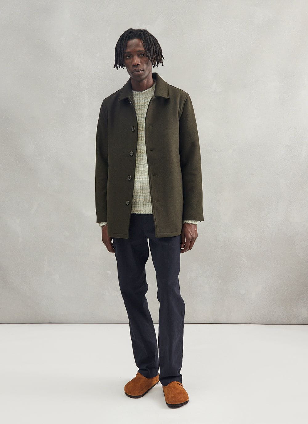 Men's Pea Coat | Olive Melton Wool & Percival Menswear