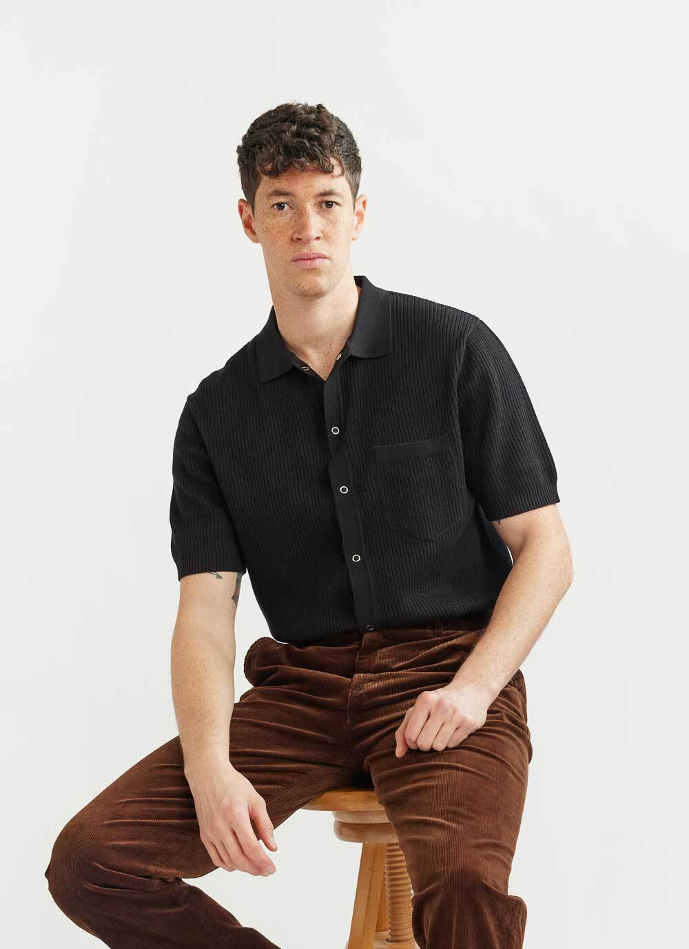Men's Pablo Cuban Collar Short Sleeve Knitted Shirt | Black & Percival ...