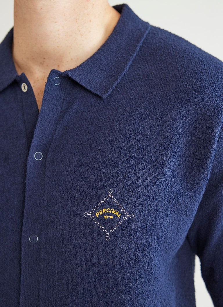 Receptionist Boucle Men's Short Sleeve Knitted Shirt | Navy & Percival ...