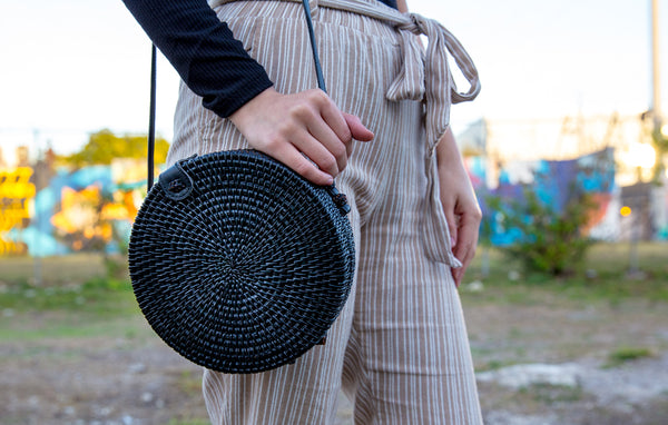 Round Bali Woven Rattan Bag by Trinkets for D from the Wynwood Shop