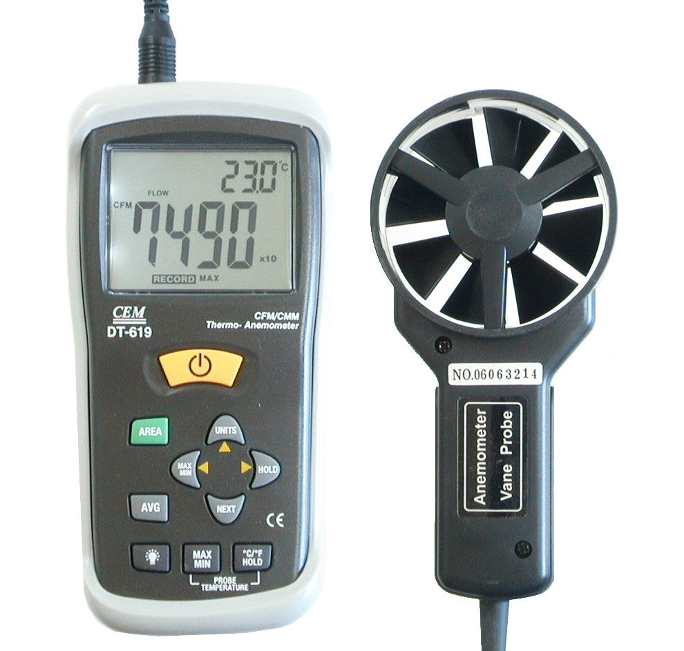 CEM DT-619 Digital CFM CMM Thermometer Anemometer Vane Wind Velocity A