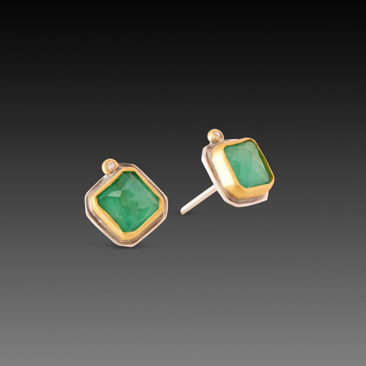 Square Emerald Stud Earrings
