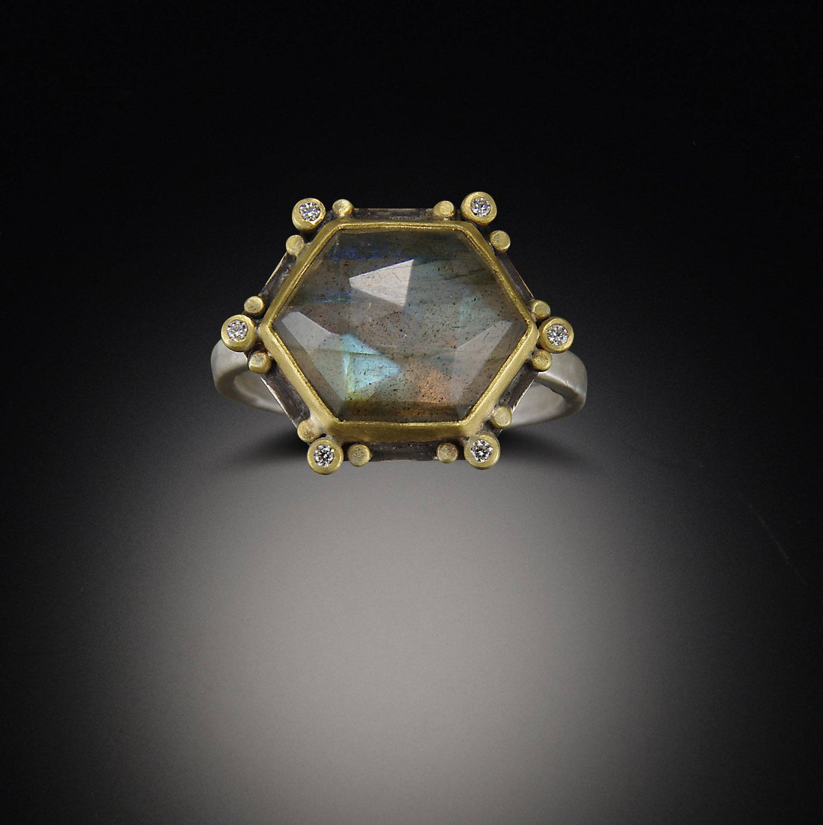 Geometric Labradorite Ring with Diamonds – Ananda Khalsa