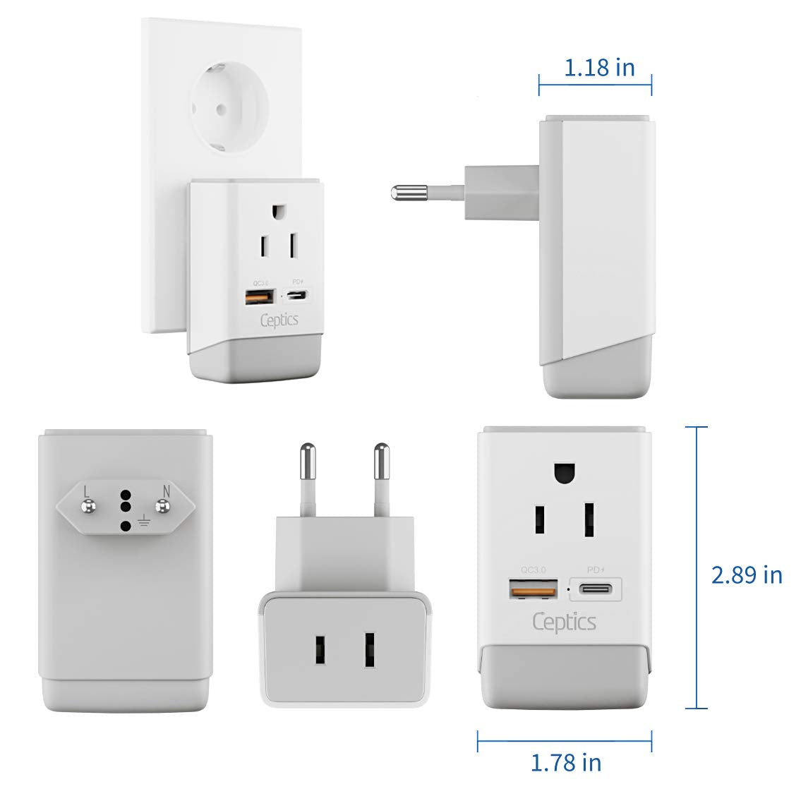 Shop European Plug Adapter, Dual USB Type C