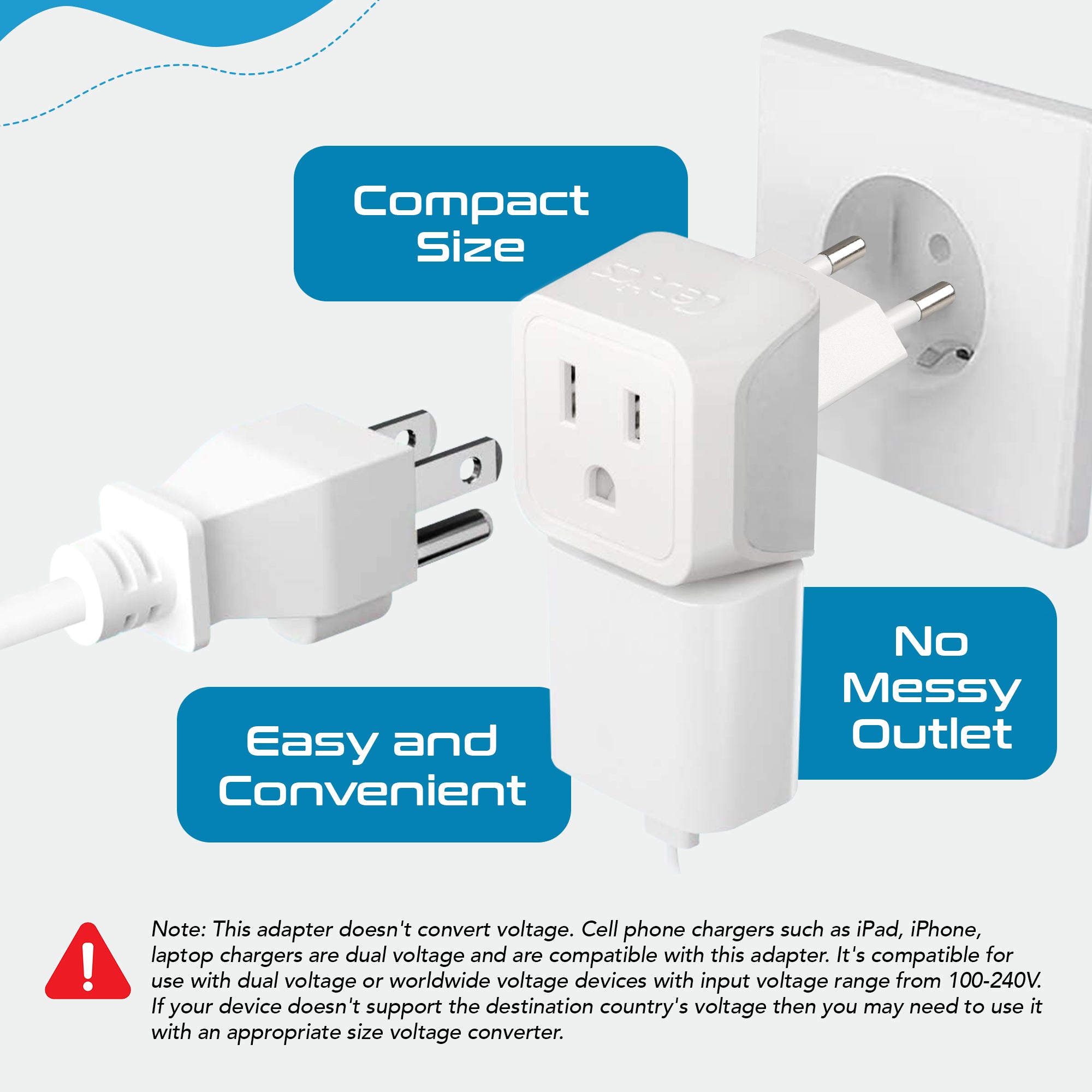 Ceptics European Travel Plug Adapter (Type C), Universal to European EU,  Power Charge your Electronics in Italy, Greece, Germany, Outlet Adaptor 3