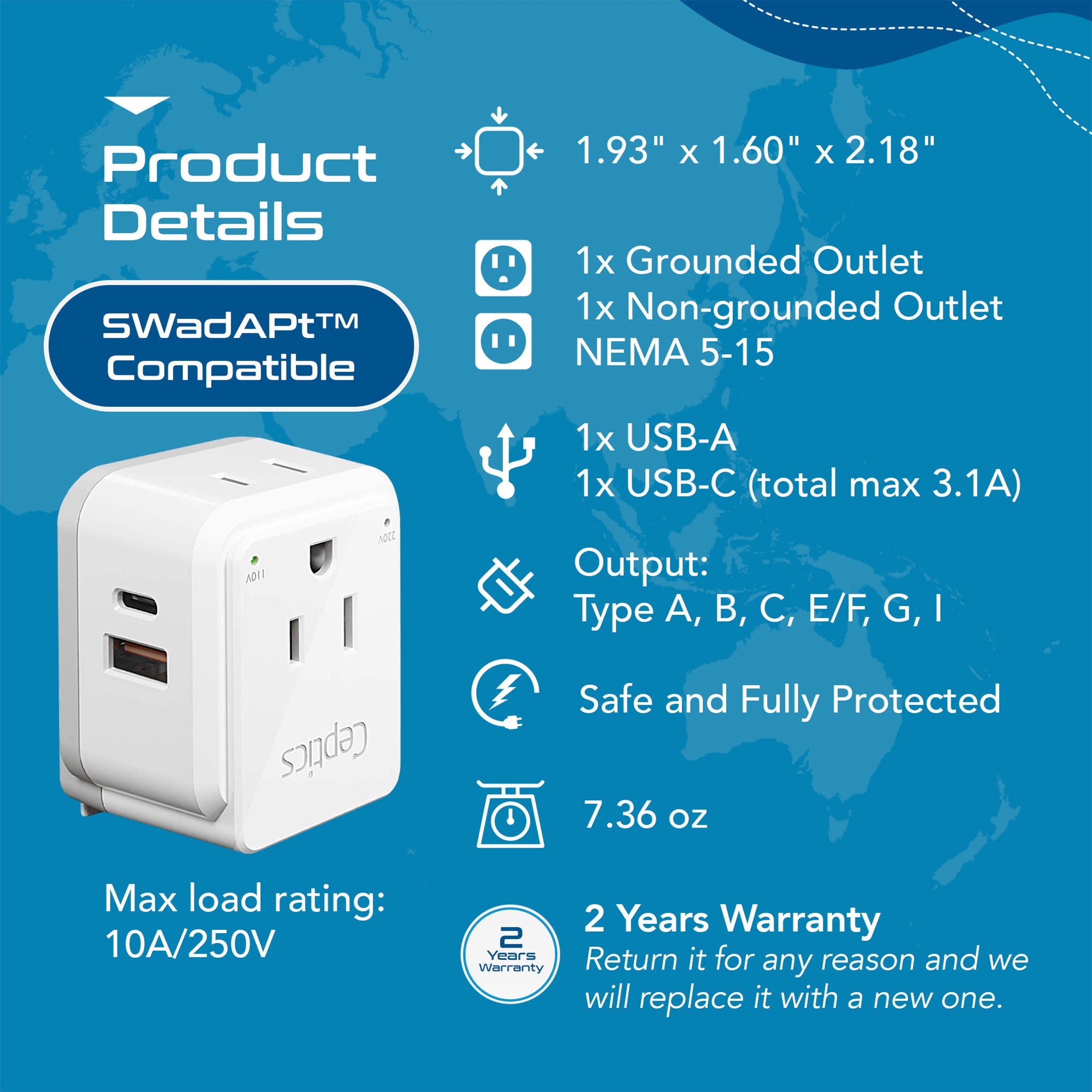 Mining 220V Travel Power Adapter Grounded European Plug - Type E/F Out