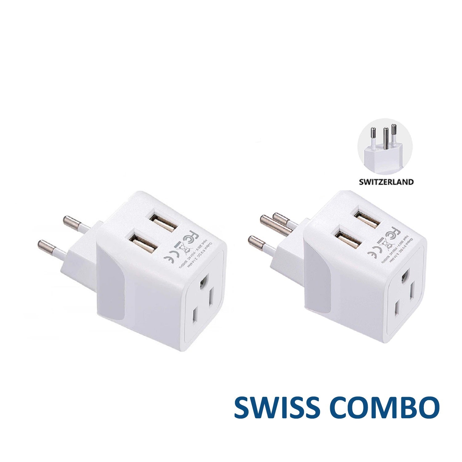 Ceptics Switzerland Travel Plug Adapter (Type J) - 3 Pack [Grounded &  Universal] (GP-11A-3PK)
