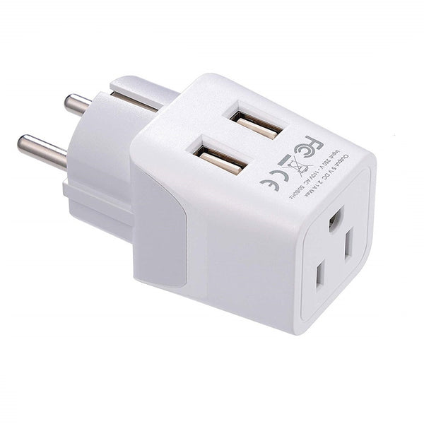 Europe Schuko Travel Adapter Plug With Dual USB - Type C, E/F - 2 Pack