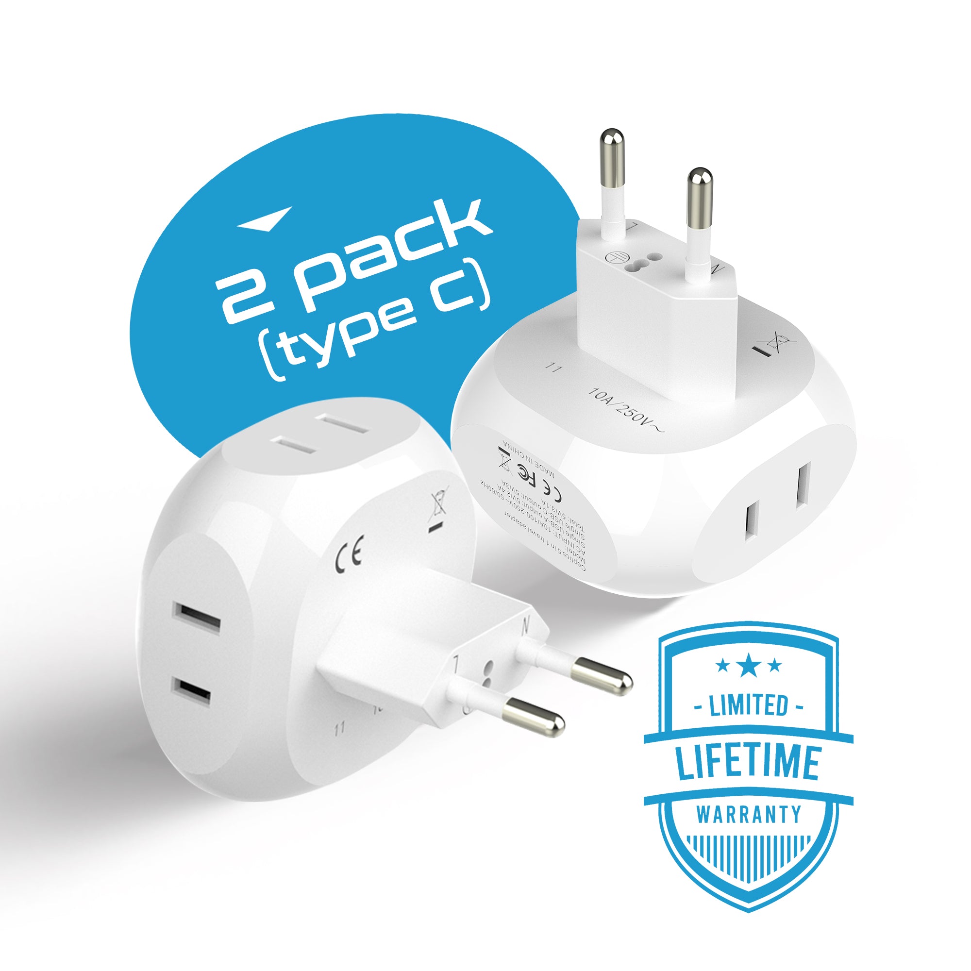 Ceptics European Travel Plug Adapter (Type C), Universal to European EU,  Power Charge your Electronics in Italy, Greece, Germany, Outlet Adaptor 3