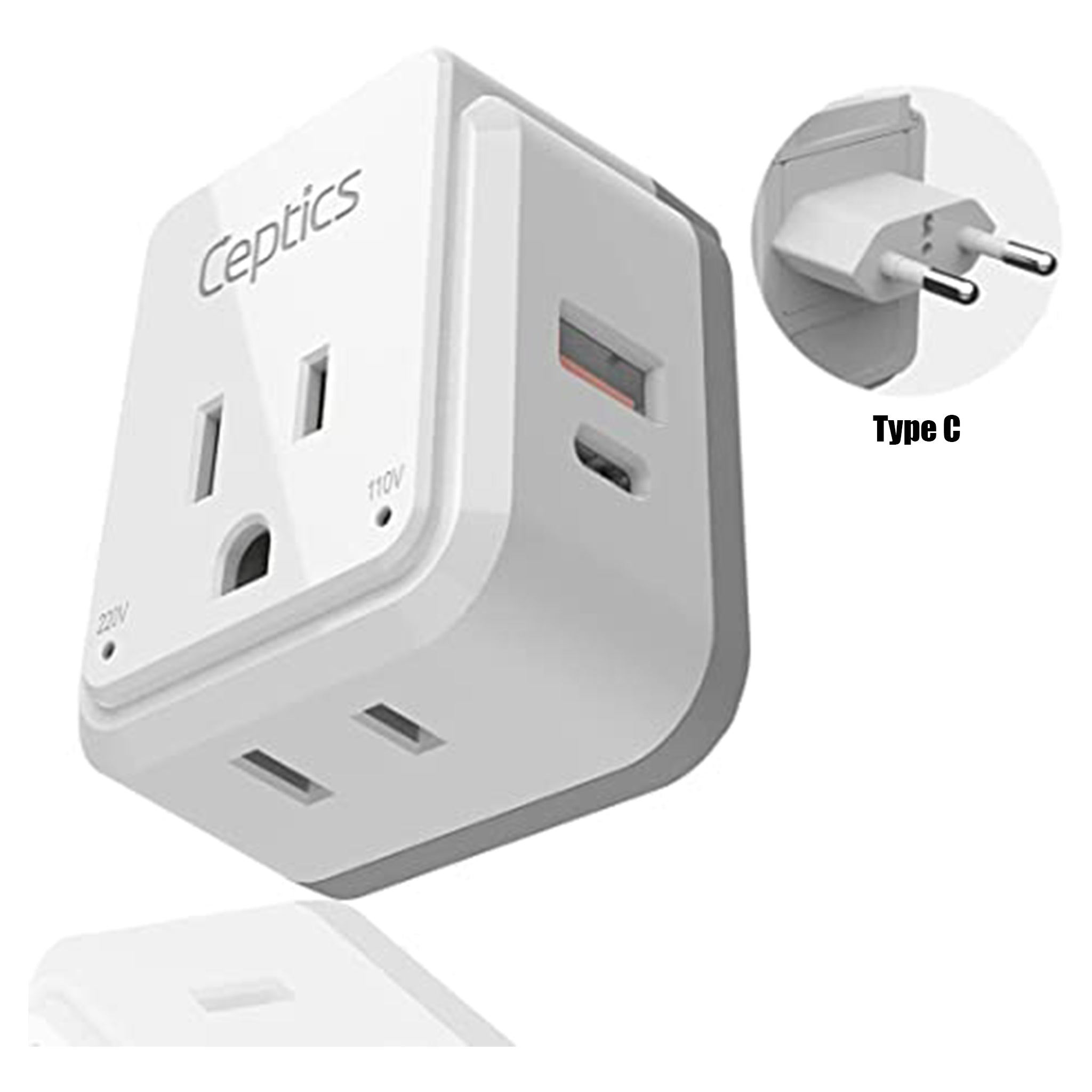 Ceptics European Travel Plug Adapter (Type C), Universal to European EU,  Power Charge your Electronics in Italy, Greece, Germany, Outlet Adaptor 3