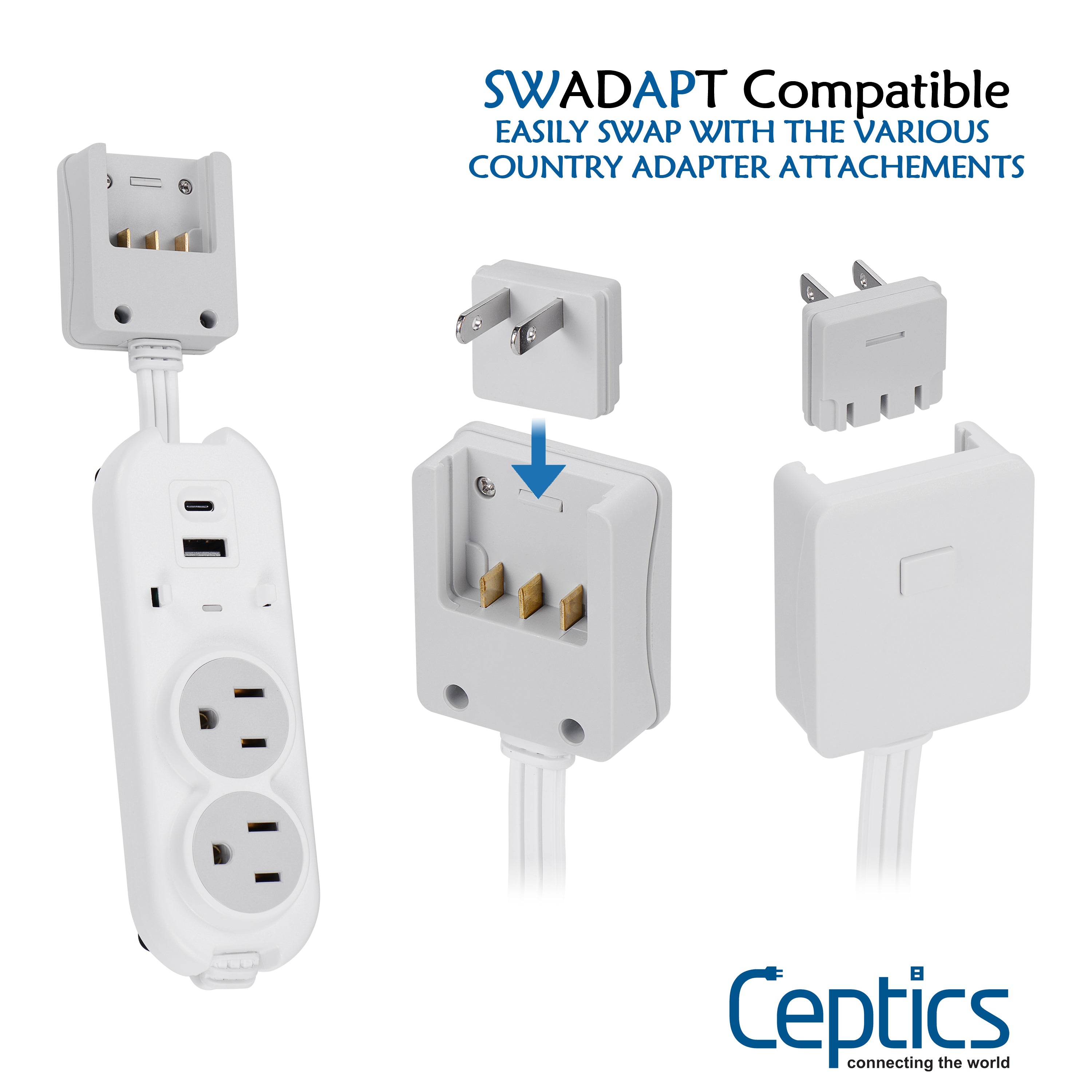 Ceptics Regleta de alimentación de viaje, pequeña y compacta, protector de  sobretensiones, USB a tierra + tipo C, 2 salidas de entrada de EE. UU.