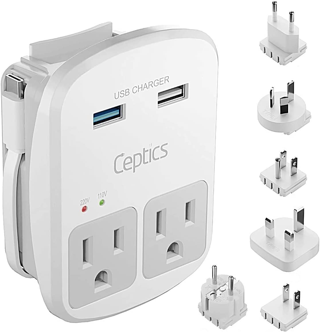 World Travel Adapter Kit with 2 USB Ports & 2 Outlets | Ceptics