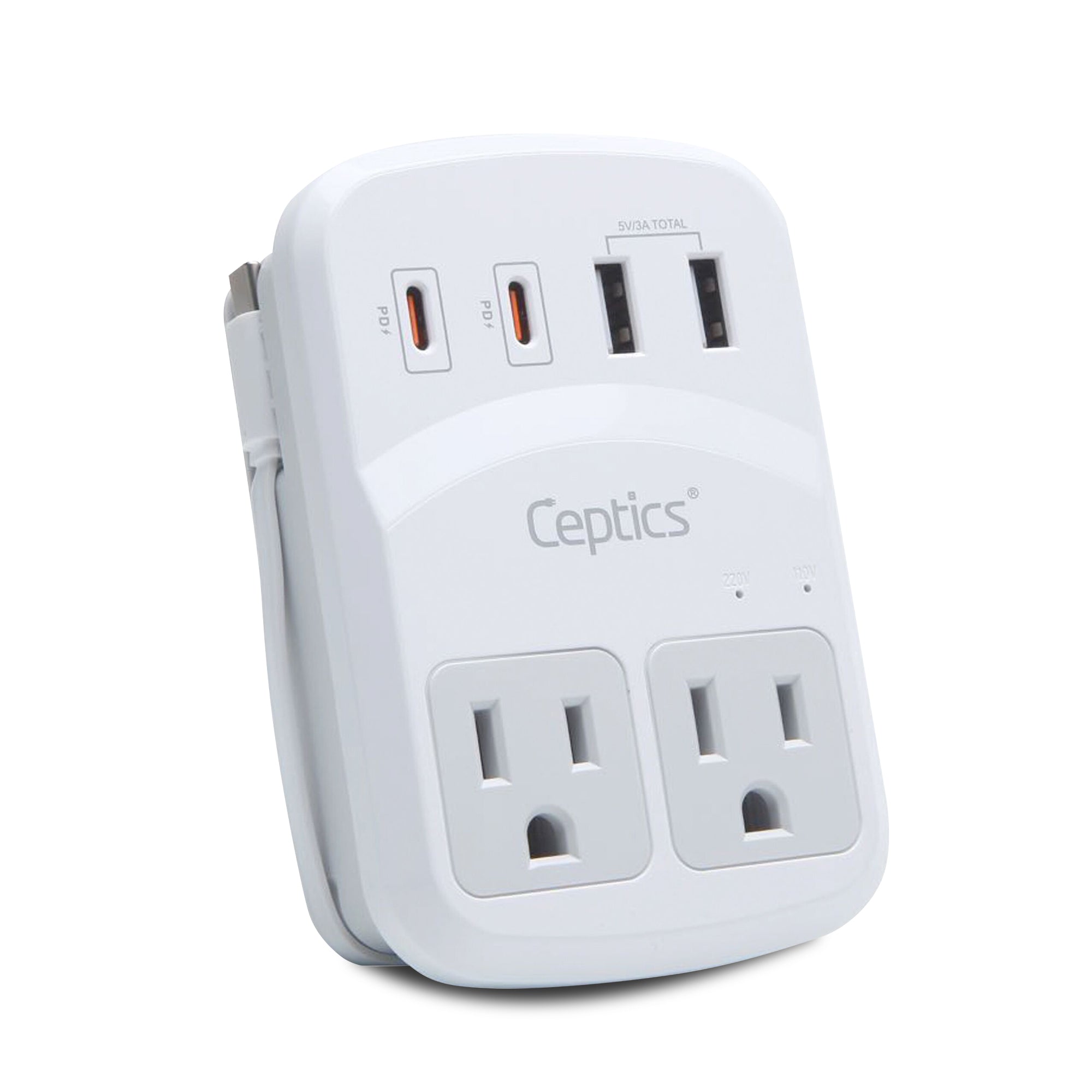 Ceptics World Travel Adapter Kit 2 USB-A USB-C US Outlets 20w/qc 18W Power Delivery Surge Protection SWadAPt Compatible for Europe UK China Australia