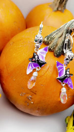 Halloween Bat Wing Skull Leverback Earrings Ritzy Couture DeLuxe-Fine Silver Plated
