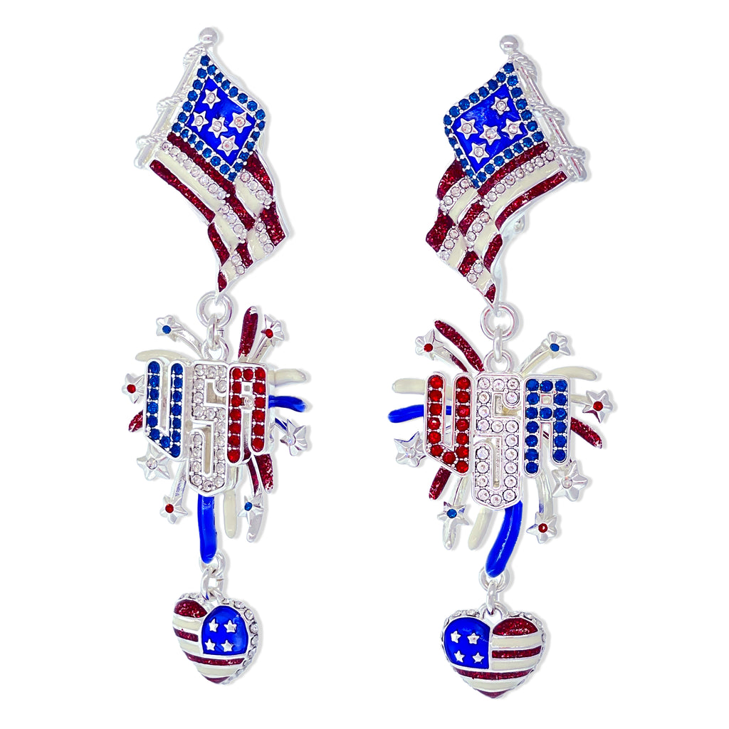 Majestic Flag July 4th Fireworks Earrings -18k Gold Plating