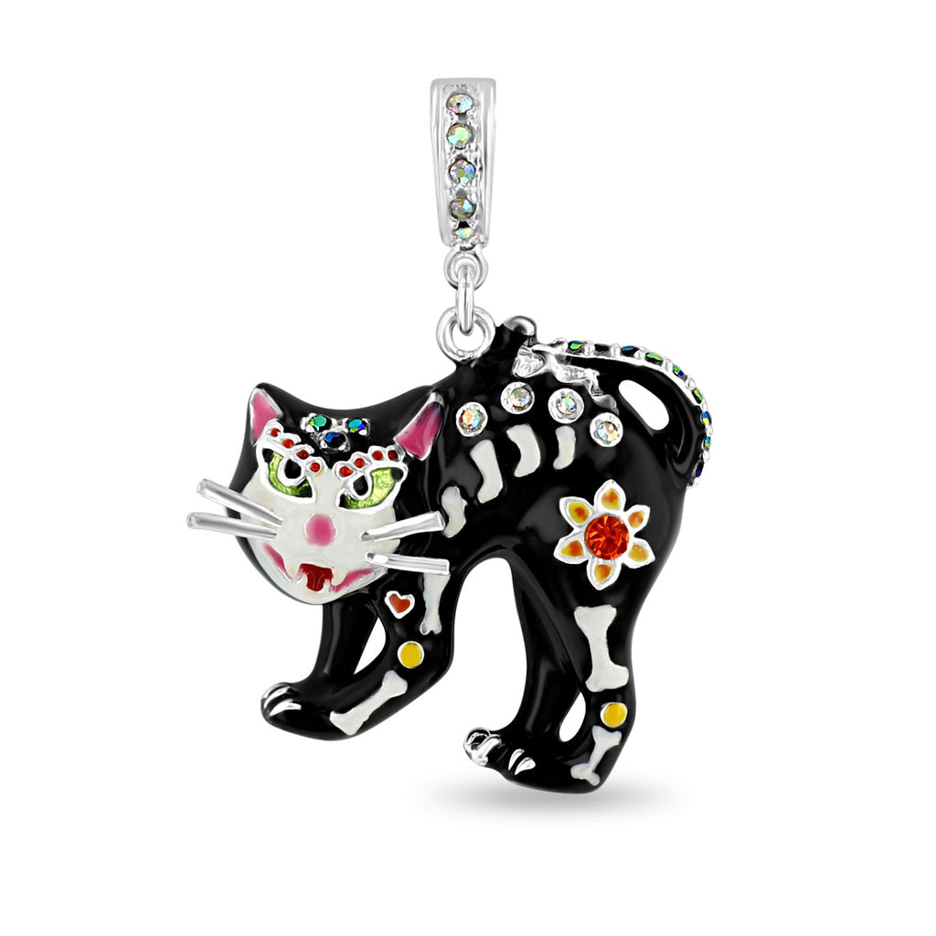 Scaredy Cat Halloween Black Kitty Enhancer Charm Necklace 18 Ritzy Couture Deluxe - 18K Gold Plated Enhancer Charm